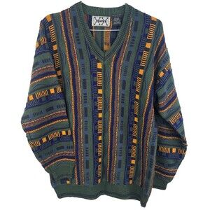 Vintage Colorful Coogi Style Sweater Biggie 90's 3D Cosby Large XX Stat